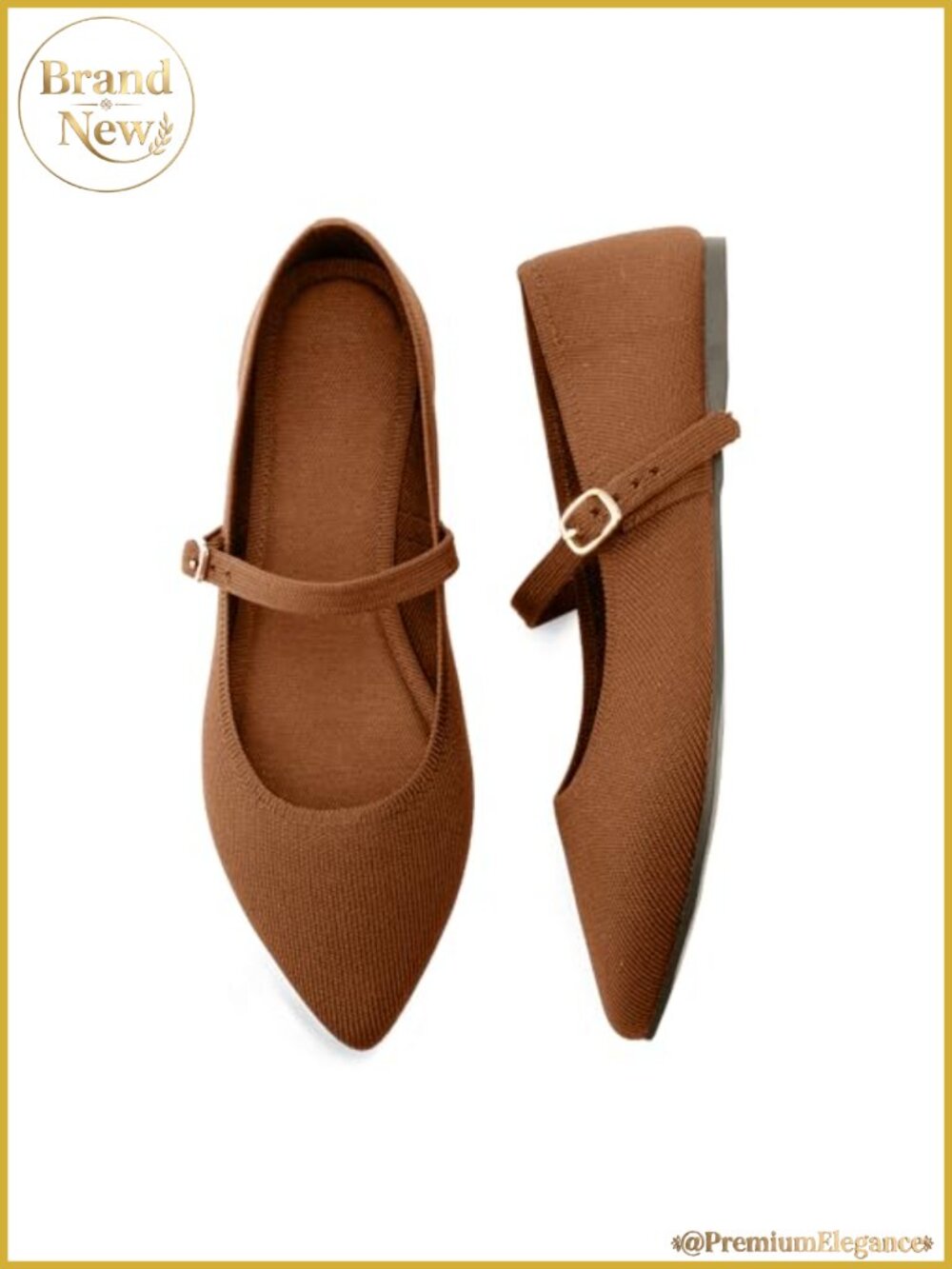 Pointed Toe Knit Ballet Flats with Adjustable Strap Comfortable Washable Office